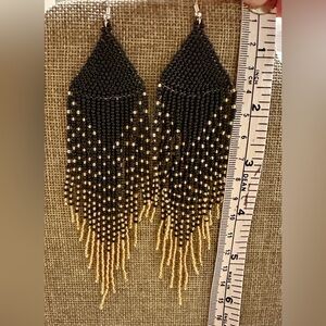 Chic Black and Gold Fringe Earrings